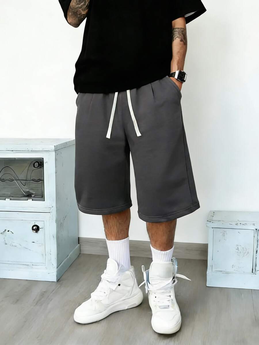 Men's Loose Lightweight Summer Shorts Streetwear Brand, Athletic Style, Knee-Length/Thigh-Length, Suitable For Wearing Out - Màu xám đen - Xem 1