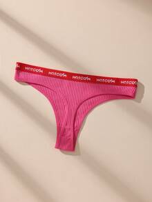 7pcs Contrast Color Ribbed Cotton Thong Panties, Elastic & Comfortable Women's Underwear - Multicolor - View 6
