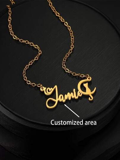 A Customizable Stainless Steel Cartoon Moon Cat And Heart Pendant Necklace, Perfect For Women, With An Elegant And Simple Style, Suitable For Everyday Wear And As A Gift, Ideal For Graduation, Anniversaries, Christmas And Thanksgiving.