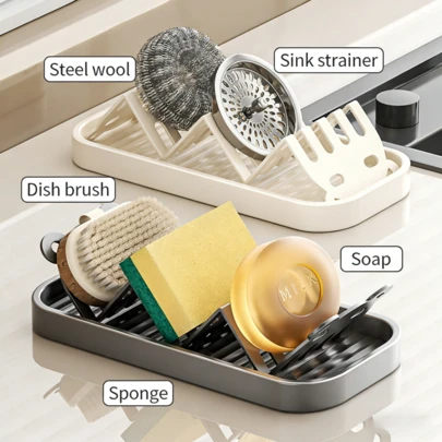 2pcs Multifunctional Kitchen Soap Dish Tray, Sink Sponge Holder, Drainage Soap Dish Rack, Bathroom Vanity Countertop Soap Dispenser Organizer For Dish Soap Bottles, Soap Dispensers, Panda Soap Dish