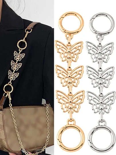 1条锌合金蝴蝶延长链，肩带装饰，女士/女孩适用，手提包配件替换链，非常适合作为圣诞节、情人节、母亲节、复活节、春季礼物