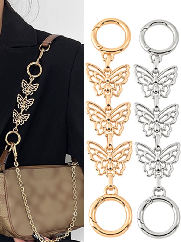 1条锌合金蝴蝶延长链，肩带装饰，女士/女孩适用，手提包配件替换链，非常适合作为圣诞节、情人节、母亲节、复活节、春季礼物