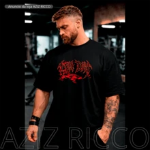 Oversized Gym T-Shirt, Fallen Angel Leg Day, 100% Premium Cotton - Black - View 2