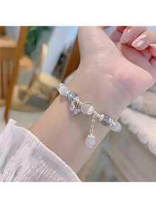 Vòng tay kiểu Trung Quốc mới, thanh lịch, đính hạt đá mắt mèo màu xám ánh trăng với mặt dây chuyền hình bướm - Vòng tay đá ánh trăng, món quà thời trang hoàn hảo cho các cô gái, vòng tay màu hồng. - nhiều màu - Xem 3