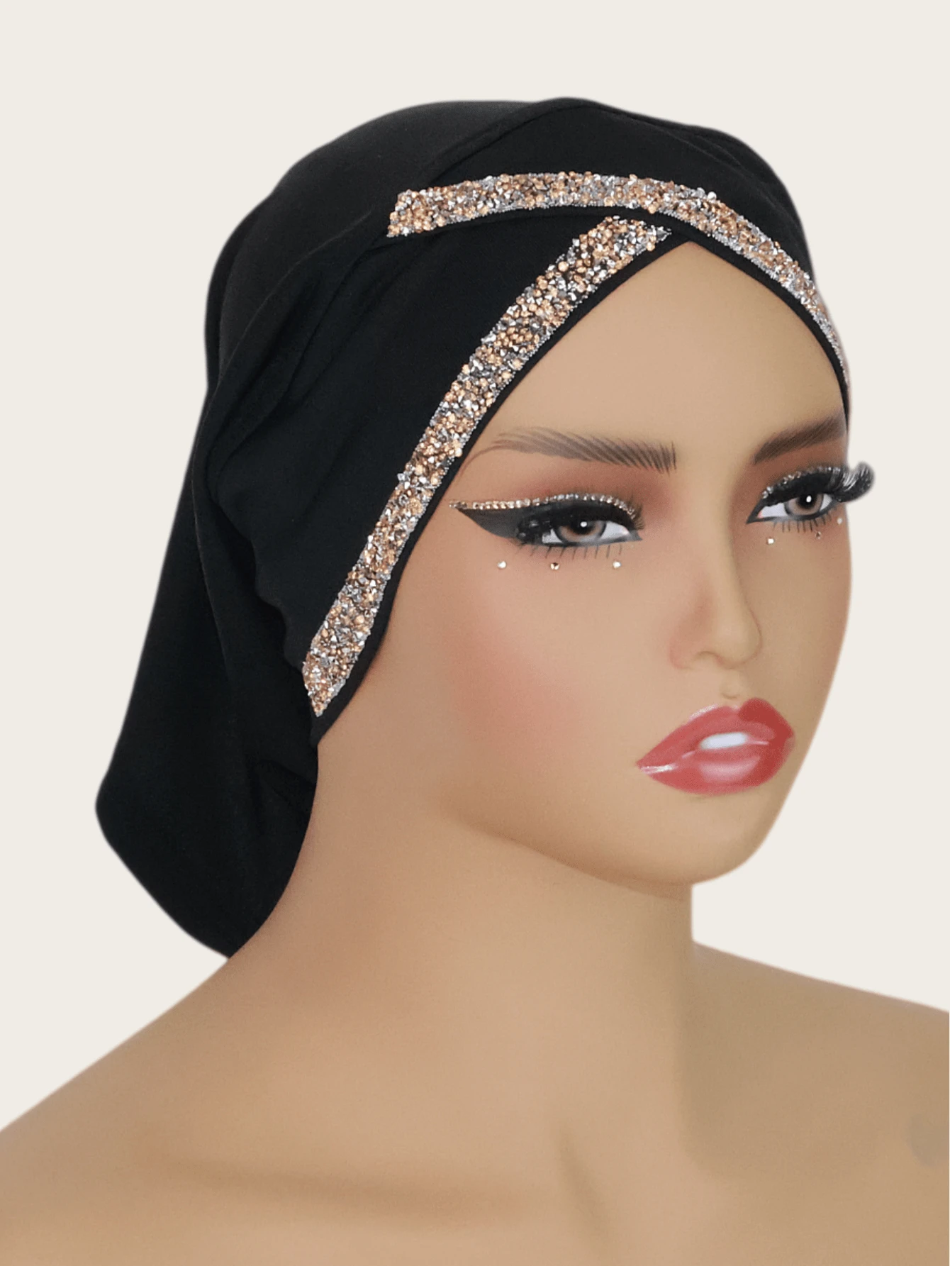 1pc Women's Crystal Linen Knit Elastic Fabric Diamond Crafted Malaysian Hijab Fashion Scarf Headwrap - Crystal Rhinestone Hat In Multiple Colors - View 1