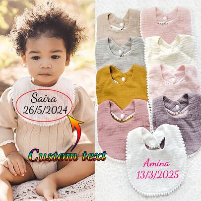 Customized Text/LOGO Baby Bibs With Ruffle Edge, Cute Infant Drool Bibs, Soft Muslin Fabric Nursing Bibs, Perfect Gift For Newborns And Essential For New Parents