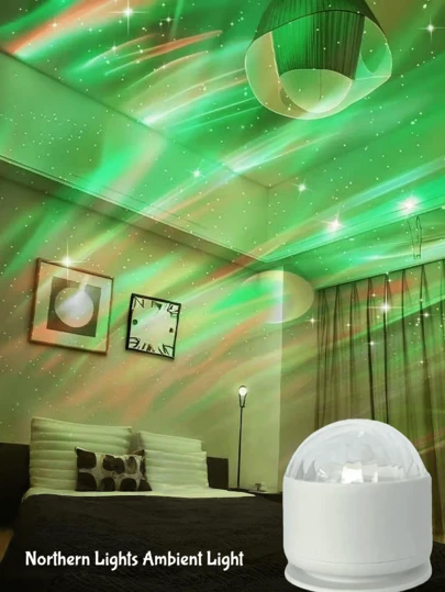 1pc 16-Color Aurora Projection Lamp. Creates A Cozy Bedroom Ambiance, Allowing You To Enjoy The Northern Lights From Home. Compact And Space-Saving, Suitable For Bedroom, Living Room, Camping And Parties.