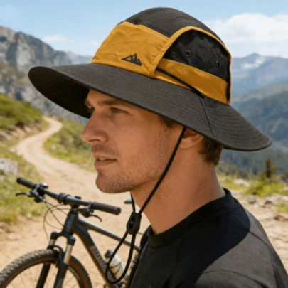 1顶轻便可折叠宽檐遮阳帽，透气速干，适合远足、钓鱼等户外活动，男女通用设计