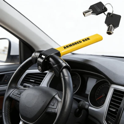 Universal Heavy Duty Anti Theft Steering Wheel Lock Suitable For Car Van Truck SUV Car Security Lock With 2 Keys Easy To Install Enhanced Vehicle Security High Visibility Car Theft Prevention Car Lock Anti Theft Device