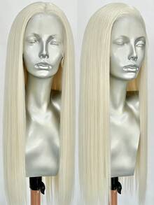 Platinum Blonde Long Straight Lace Front Wigs For Women Pre Plucked Hairline 60 White Blonde Bone Yaki Straight Synthetic Hair - Multicolor - View 14