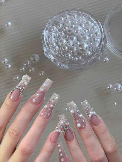 1pc High Quality Pearl Nail Art Decorations, Minimalist Versatile Round Ball Shape Bright White Mixed Size Porcelain White Nail Pearl Decor, Nail Art Supplies, Y2K, Nail DIY Design Decoration Parts, Nail Accessories