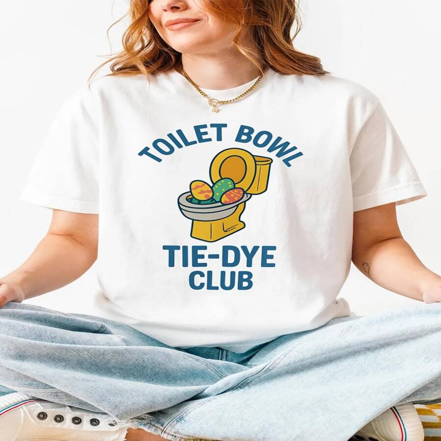 Camiseta casual de mujer, camiseta divertida de club Tie-Dye para ir al baño, estampado creativo de letras, camiseta colorida cómoda - Multicolor - Ver 1