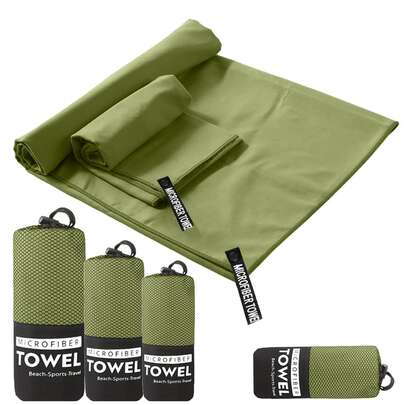 1pc/2pcs Microfiber Quick Dry Sports Towel, Outdoor Camping Towel, Military Green Absorbent Sweat-Wicking Gym Towel, Soft Lightweight Travel Towel, Convenient Storage, Suitable For Outdoor Camping, Fitness, Swimming, Running, Beach
