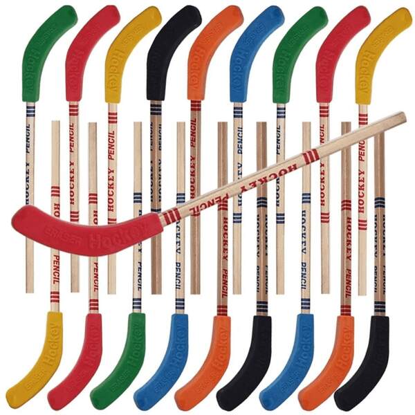 DOMUUH 4/12/24 Pcs Ice Hockey Themed Pencils And Erasers - 9 Inch Ice Hockey Sports Party Supplies, Fun Cool Pencils, Suitable For Hockey Fans, Students, Small Gifts, Birthday Party Favors