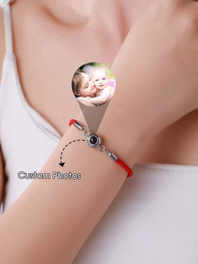 Brazalete con bola de proyección de foto personalizada y cuerda roja, brazalete de la suerte simple y colorido, casual y de moda, regalo ideal para parejas, familia y amigos, perfecto para cumpleaños, San Valentín y aniversario