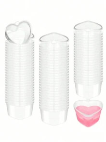 50/25/5pcs Heart-Shaped Disposable Plastic Cups With Leak-Proof Lids, Suitable For Cream Cups, Jelly Cups, Small Condiment Containers, Wine Glasses, Dipping Sauce Cups, Salad Dressing Containers, Pudding Cups, Condiment Containers, Transparent Food Cups, DIY Liquid Balls, Soft Clay, Valentine's Day Party, Mother's Day Gifts, Gifts, Bridal Shower - Multicolor - View 1