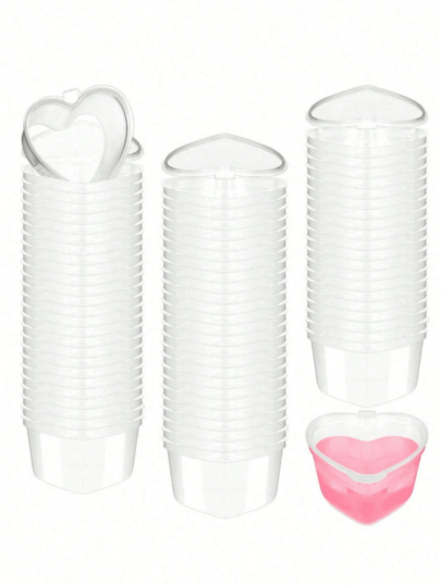 50/25/5pcs Heart-Shaped Disposable Plastic Cups With Leak-Proof Lids, Suitable For Cream Cups, Jelly Cups, Small Condiment Containers, Wine Glasses, Dipping Sauce Cups, Salad Dressing Containers, Pudding Cups, Condiment Containers, Transparent Food Cups, DIY Liquid Balls, Soft Clay, Valentine's Day Party, Mother's Day Gifts, Gifts, Bridal Shower