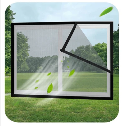 1pc Mosquito Proof Mesh Screen, Breathable Anti-Insect Curtain, No Drill Installation, Hook And Loop Adhesive, Essential For Summer Home, Grey With Black Trim