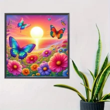 1件装新款蝴蝶飞舞花田钻石画套装，5D圆形水晶钻石马赛克DIY工艺品，适合制作手工礼物，装饰客厅、卧室，可用于宰牲节、父亲节、母亲节、婚礼、五一劳动节、复活节、圣诞节、情人节等场合，无框。 - 查看 9