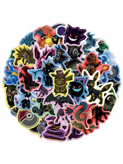 pokemon 60pcs Cartoon Neon Stickers, Waterproof Decorative Stickers Suitable For Diary, Stationery, Water Bottles And Laptops