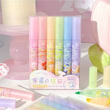 Bộ 6 bút dạ quang hương trái cây, màu pastel mềm mại, đầu bút vát, tông màu nhẹ nhàng, khô nhanh, không lem mực, thích hợp cho việc viết nhật ký, vẽ tranh, phác thảo và đánh dấu. - Nhiều màu - Xem 6