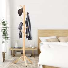 1pc Floor Standing Clothes Hanger Rack, Bedroom Hanging Bag Rack, Wooden Coat Rack, Simple Clothes Hanging Rod, Indoor Garment Rack - Wood Color - View 2