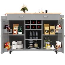 Modern Kitchen Island Table (102*45*92 Cm), Kitchen Cabinet, Dining Room Cabinet, Wooden Dining Cart, Buffet Table, Multifunctional Dining Table With Storage, Grey - Grey - View 9
