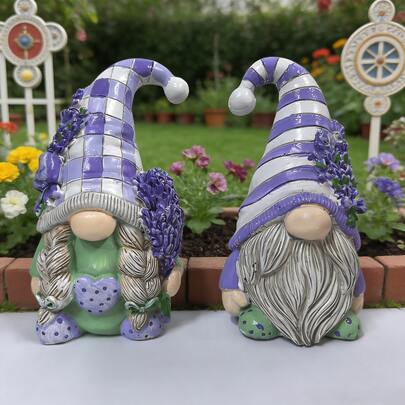2PCS/SET Lavender Purple Gnome Figurine - Cute Home & Garden Decor Ornament