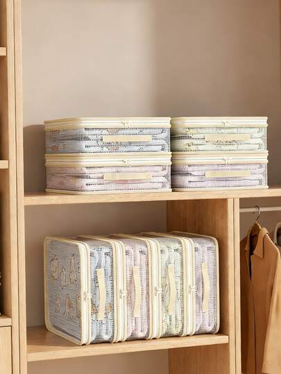 1套4件装收纳袋，加厚衣物袋，适用于床上用品、被子、衣物，防蛀防尘，儿童房收纳整理袋