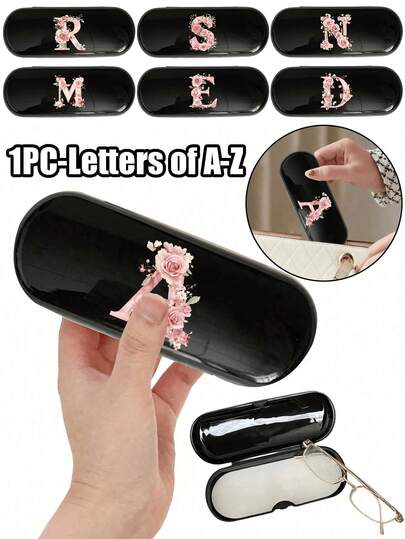 1pc Creamy/Style Solid Color Glasses Case, New And Simple Design, Convenient And Portable With Waterproof And Dustproof Function (Small Size, Made Of Plastic Material) Initial Glasses Case Hard Shell - PU Leather A-Z Letter Flower Prints Eyeglass Case