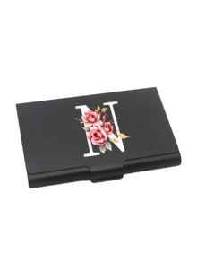 Thick Aluminum Alloy Postcard Box With Red Flowers And White Letters A-Z Printed On It,Thick Aluminum Alloy Postcard Box, Large Capacity Unisex Card Case | Custom Initial Gift For Friends, Colleagues, Boss, Boyfriend, Girlfriend | Travel Essential - Multicolor - View 22