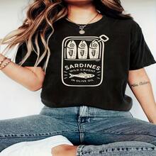 Camiseta Oversize Extra grande para mujer con estampado de atún en aceite de oliva - Top casual de manga corta y cuello redondo, adecuado para las cuatro estaciones, tejido duradero con diseño de pescado capturado en libertad, temática de cocina italiana lavable a máquina para fiestas y ropa casual - Multicolor - Ver 1