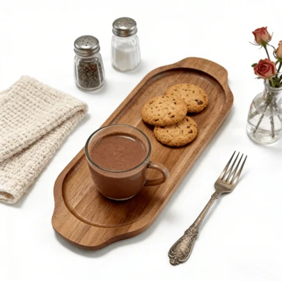 1pc Wooden Tray, Desktop Decorative Tray, Suitable For Jewelry Storage In Kitchen, Dining Room, Bathroom And Vanity