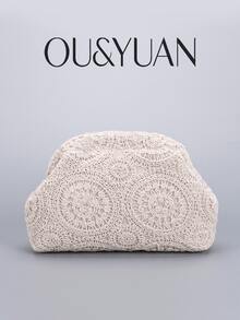 Ny moderiktig damväska med klämma i retromönster, bohemisk stil med texturerad middagsväska för fester, enkel och avslappnad kuvertväska. - Beige - Visa 1