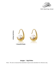 C形水滴珍珠银耳环，简约别致风格，适合派对和日常佩戴 - 彩色 - 查看 10