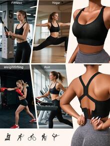 3Pcs Seamless Shock-Absorbing Sports Bra, X-Back Wireless High Support, Lightweight Breathable Running Workout Tank Top - Multicolor - View 8