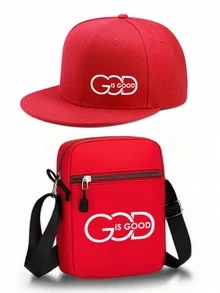 Set de 1 pieza/2 piezas de gorra de béisbol y bolso bandolera con estampado gráfico "DIOS ES BUENO", moda urbana para deportes al aire libre con visera plana ajustable, adecuado para uso diario, regalo para ti y tus amigos - Multicolor - Ver 6