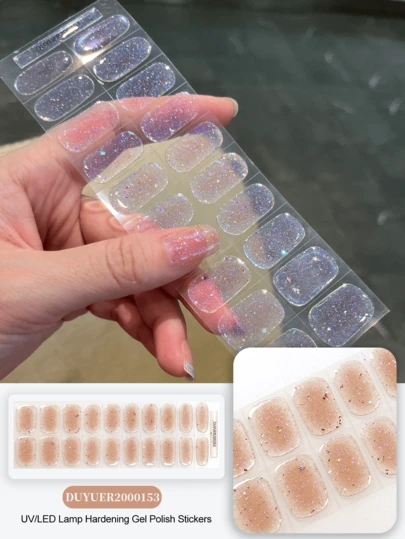 Semi Cured Gel Nail Strips (Classic French-L), White French Tip, 20 Pcs Gel Nail Wraps, Stickers, UV Light Required, Salon Quality, Long Lasting