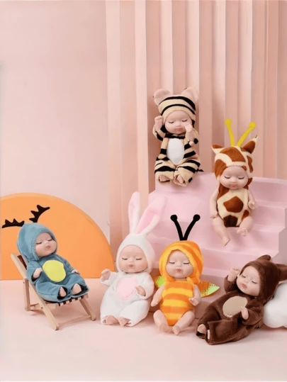 迷你重生娃娃，儿童娃娃，儿童游戏，可水洗逼真娃娃，配有多种颜色的动物服装，可爱娃娃，角色扮演玩具，适合男孩女孩，生日礼物，重生玩具，娃娃，玩具娃娃，娃娃玩具，兔子娃娃