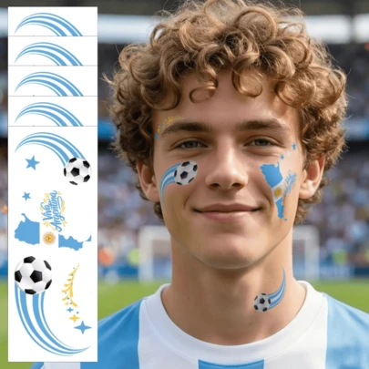 5pcs Argentina Flag Face Stickers, Sports Events Fans Festival Party Match Body Decorations, National Flag Face Decals, Temporary Tattoos For Arms & Face, Football Stickers