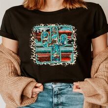 Camiseta Extra Grande para Mujer con Estampado de Cactus y Leopardo, Top Casual de Manga Corta con Cuello Redondo y Diseño Vibrante de Desierto, Perfecta para Primavera y Verano, Decoración de Cactus - Multicolor - Ver 1