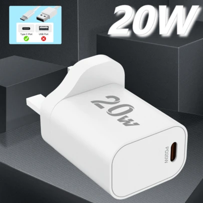 20W USB-C Fast Charger Adapter, UK Standard Fast Charging Power Supply Compatible With IPhone 16/16 Pro/15/15 Pro/15 Plus/15 Pro Max/14/14 Pro/14 Pro Max/13/13 Pro/12/11 And More