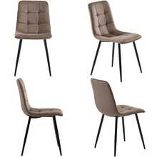 Dining Table And Chairs Set (Rectangular Table 117 X 68 Cm With 4 Chairs), Brown Velvet Dining Chairs, Black Table Legs. - Brown - View 10