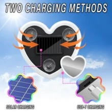 1 Unit, Car Triangular Heart-Shaped LED Light - Double Heart-Shaped Ambient Light With Built-In LED Ambient Light - Solar LED Light, 5 Variation Modes, Car Decoration - Ice Blue - View 9