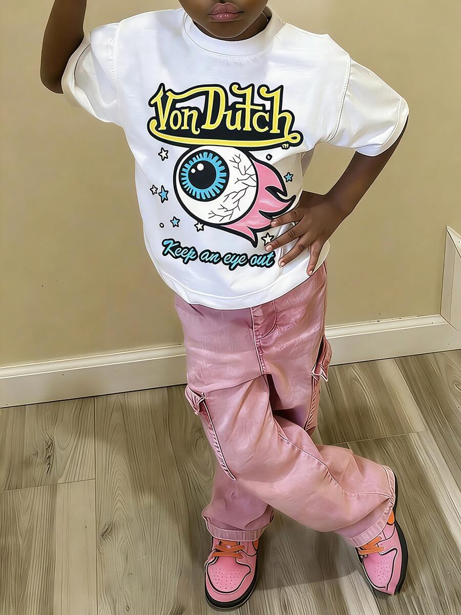 Unisex, Gender-Neutral Style-Tween Girl Cotten Clothes,Y2K-Inspired Letter Print T-Shirt - Casual Crew Neck, Short Sleeve, Machine Washable - Perfect For Spring/Summer/Fall,Fashion, Streetwear, Unisex, Men, Women - 白色 - 查看 1