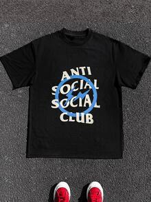 Lightning Circle With Bold Anti Social Club Lettering Symbolizes Individuality And Confident Energy Graphic Men 100% Cotton Tshirt - màu đen - Xem 6