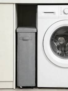 45L/60L/65L 可折叠洗衣篮带盖带轮 - 纤薄便携式脏衣篮，休闲风格带手柄，矩形收纳篮适用于各种房间类型 - 彩色 - 查看 11