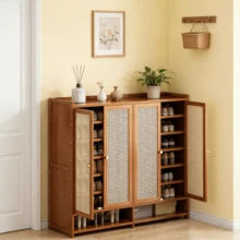 Zapateras Organizador De Zapatos Madera 4 Puertas 8 Niveles Hogar 118cm - Marrón - Ver 1