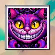 1件装梦幻紫色柴郡猫主题钻石画套装，5D圆形水晶钻石马赛克DIY工艺品，适合制作手工礼品，装饰客厅、卧室，热销中，父亲节、母亲节、婚礼季、五一劳动节、复活节、圣诞节、情人节等节日，无框 - 查看 3
