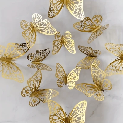 12 miếng dán hình bướm 3D, hình bướm giả, thích hợp để trang trí phòng khách, tường, tủ lạnh, tủ quần áo.